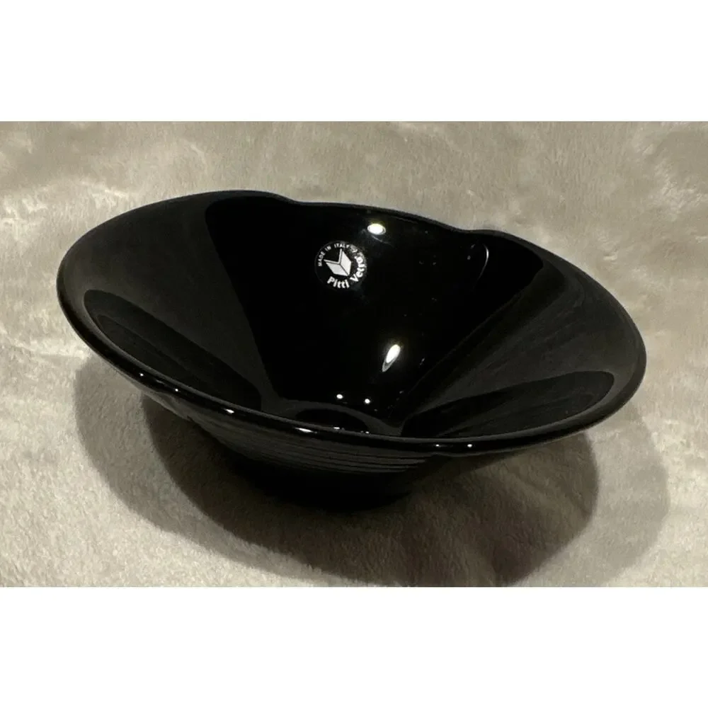 Pittl Vetro Vtg Black Glass Bowl Hand Blown Made In Italy Candy Dish Sleek Chic